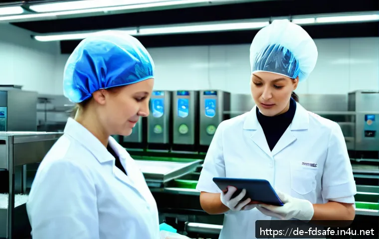 식품위생사 자격증 취득 후 추가 교육 - A modern food production facility in Germany, showcasing a diverse team of workers wearing clean uni...